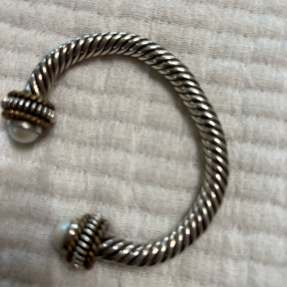 Sterling silver pearl cuff bracelet.
